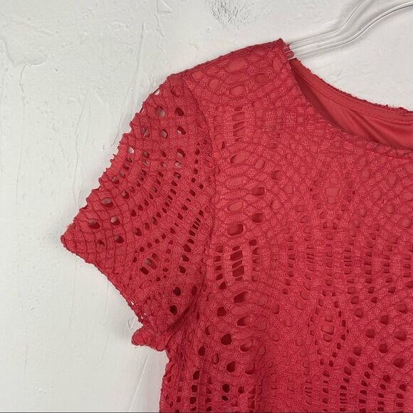 Chico’s Bright Red Orange Crochet Layered Short Sleeve Sheath Dress XS - Picture 2 of 7